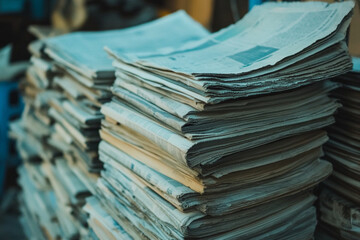      A close up of a stack of newspapers with a yellow line