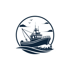 boat silhouette logo vector line art logo design