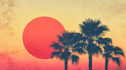 Retro wave sunset with palm trees inviting creativity and nostalgia