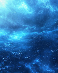 Naklejka premium Serene aerial view of deep ocean with bright reflections and soft cloudy sky above