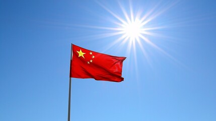 symbolic image of the Chinese national flag with a clear sky and a radiant sun, representing a new beginning Symbolic image, Chinese national flag, clear sky, radiant sun, new beginning, hope, 
