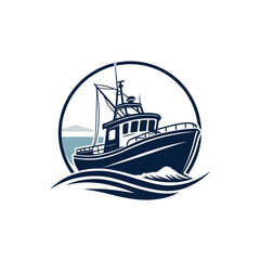 boat silhouette logo vector line art logo design