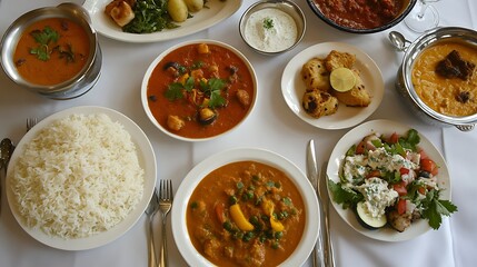 A table setting featuring dishes from around the world, promoting a multicultural dining experience