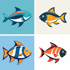 cute sea fish set, freshwater aquarium cartoon fish for print, children development, Varieties of decorative colored fish