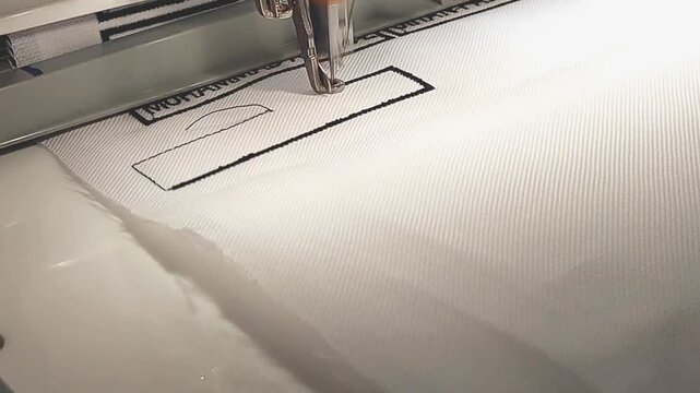 Printing or Embroidery Process of nameplate on embroidery machine. embroidery machine. printing machine