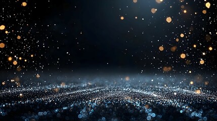 Obraz premium Dark Blue and Gold Glitter Background with Sparkling Particles