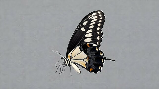 Black White Orange Butterfly on Grey Background