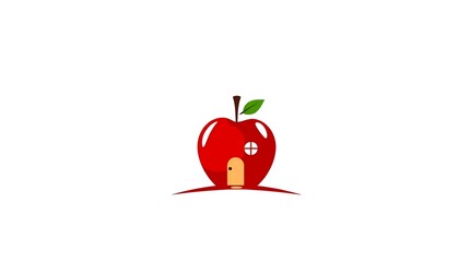 Apple House Vector Illustration with Door and Window on White