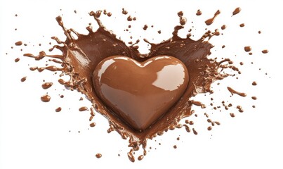 Chocolate heart splash; sweet treat, love, Valentine's Day, dessert background; perfect for cards