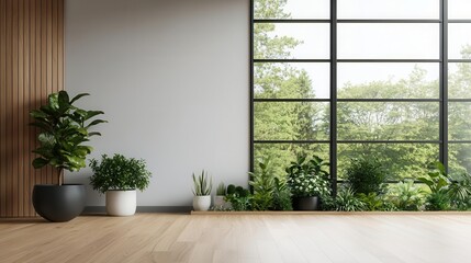 Biophilic design twostory house with indoor gardens, natural wood, and large open windows