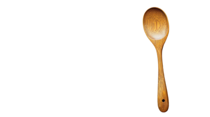 Wooden spoon lying on transparent background for easy isolation