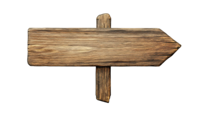 Wooden arrow sign pointing right on transparent background