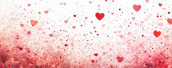 Minimalistic background with hearts pattern in pink, peach, red and lavender colors. Love and Valentines Day concept.