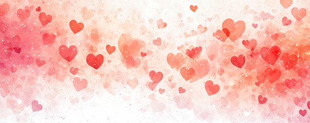 Minimalistic background with hearts pattern in pink, peach, red and lavender colors. Love and Valentines Day concept.