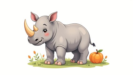 Fototapeta premium Cartoon Rhinoceros Holiday in the Sun