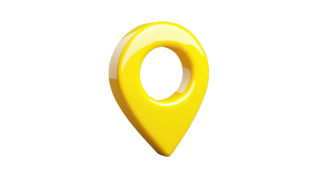 Yellow location pin showing global positioning system on transparent background