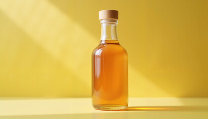Fototapeta premium Raw apple cider vinegar bottle in soft light, detox symbolism, Post-winter detox