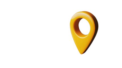 Yellow location pin icon pointing on transparent background