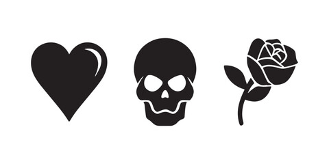 Love, Skull, and Rose Silhouette Set