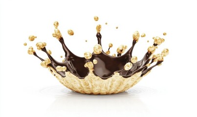 Chocolate splash crown on white background, food advertising