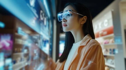 Digital storefront where brand ambassador engages customer through augmented reality personalizing shopping journey based preference seamless fusion of technology human interaction emphasizes future
