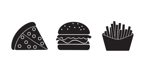 Fast Food Silhouette Set - Burger, Pizza, Fries