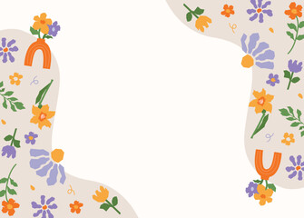 Frame with decorative floral elements forming a curved border around an open center on a light background