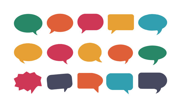 Set of colorful blank empty speech bubbles for text, chatting, message box. Vector illustration balloon speak sign dialog communication frame