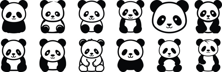 Panda silhouette set vector design big pack of animal illustration and icon