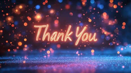 A vibrant and colorful background featuring glowing bokeh lights combined with an elegant 'Thank You' message that conveys gratitude and appreciation.