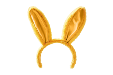 Yellow Bunny rabbit ears headband isolated on white or transparent background, cute Easter bunny costume, png