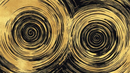 Abstract Gold Black Swirling Circles Modern Art Design