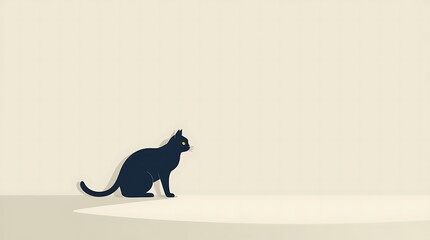 Seated Black Cat Silhouette Against Light Background Minimalist Pet Portrait