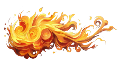 Swirling flames creating a fiery trail on transparent background