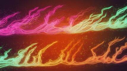Colorful abstract flames in vibrant pink, orange, and green hues, creating a dynamic and energetic visual effect.