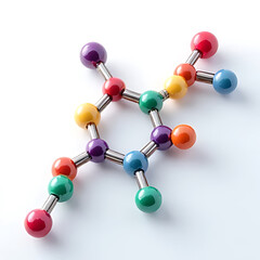 Colorful molecular model representing chemical structure, showcasing vibrant spheres connected by metallic rods, ideal for educational and scientific themes