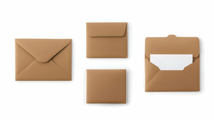 Brown Leather Envelopes on White Background