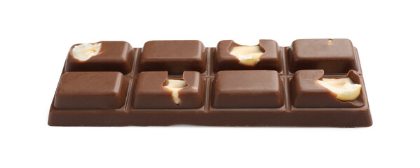 One tasty chocolate bar with nuts isolated on white