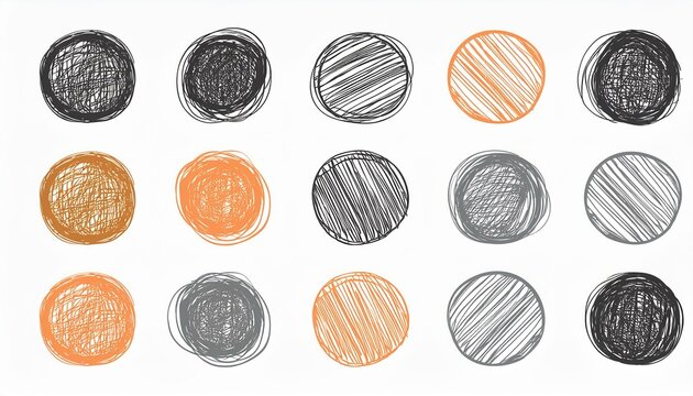 Scribble circle round vector frame. Hand drawn rough scribble effect line. Children color crayon brush stroke frame. Scribble hand drawn grunge doodle color circle set. perfect any project.