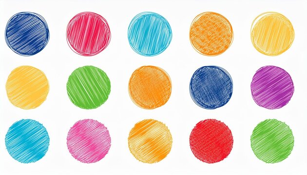 Scribble circle round vector frame. Hand drawn rough scribble effect line. Children color crayon brush stroke frame. Scribble hand drawn grunge doodle color circle set. perfect any project.