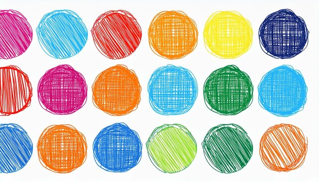 Scribble circle round vector frame. Hand drawn rough scribble effect line. Children color crayon brush stroke frame. Scribble hand drawn grunge doodle color circle set. perfect any project.
