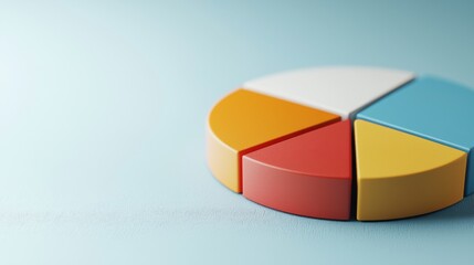 Obraz premium A colorful pie chart on a soft blue background, illustrating data segmentation and visualization concepts in a modern design.