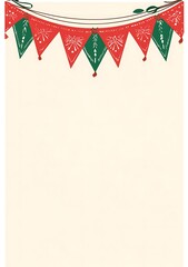 Fototapeta premium A white blank page with red and green Mexican paper cut decorations at the top