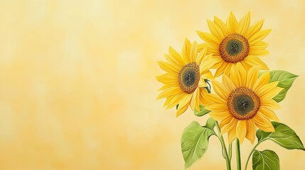 Sunflowers in Full Bloom Against a Soft Yellow Background for Bright Decor