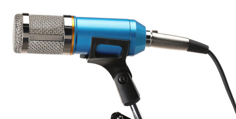 Stand with microphone isolated on white. Musical equipment