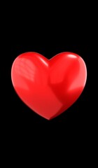 Single red heart isolated on black background - 3D illustration