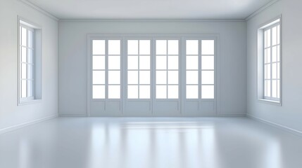 Obraz premium Bright White Room Interior With Large Windows