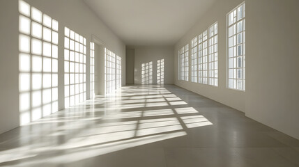 Minimalist Interior with Large Windows and Shadows on the Floor