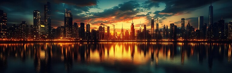 Fototapeta premium Stunning skyline reflecting on calm water.