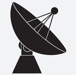 deep space signal dish silhouette vector art illustration, satellite dish on blue sky background